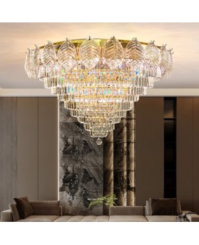 French style light luxury living room crystal ceiling light, household bedroom light, post-modern minimalist dining room, study room, golden hanging light fixture