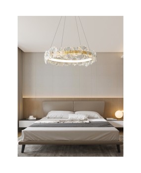 French luxury pendant light, all copper living room light, dining room master bedroom light, modern creative petal glass cream style lighting fixture