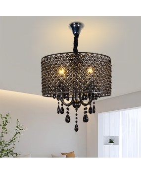 Manufacturer wholesale circular grid crystal chandelier Nordic restaurant lamp bedroom lamp American cross-border black wrought iron lamp