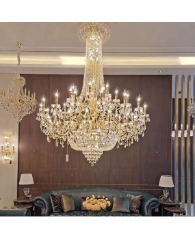 European style crystal chandelier, villa living room, golden chandelier, luxurious hotel banquet hall decoration, wrought iron crystal lighting fixtures