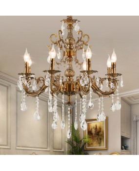 European zinc alloy crystal chandelier luxury living room lamp atmospheric dining room lamp retro copper bedroom study lighting fixture