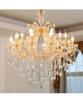 Living room pendant light, European gold clip on dining room candle pendant light, bedroom crystal light, grand villa duplex lighting fixture