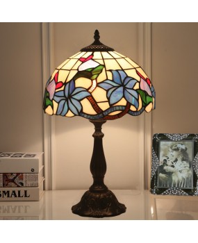 Cross border direct sales of 12 inch Tiffany European desk lamp, bedroom bedside table lamp, retro creative colored glass warm light