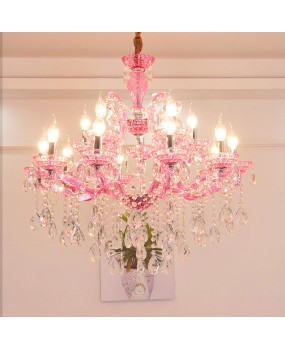 European style living room crystal lamp, children's bedroom pendant lamp, warm pink girl princess lamp, simple modern dining room lighting fixture