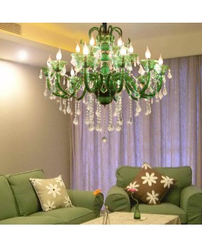 European style coffee pendant light, bedroom restaurant lighting, green clothing store, KTV private room light, hotel colored crystal light