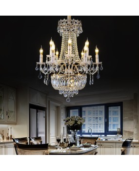 European style crystal chandelier, villa living room, golden chandelier, luxurious hotel banquet hall decoration, wrought iron crystal lighting fixtures