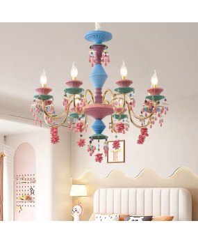 French creative children's room, girls' princess room, bedroom, American pink crystal chandelier, colorful chandelier, restaurant lighting fixtures