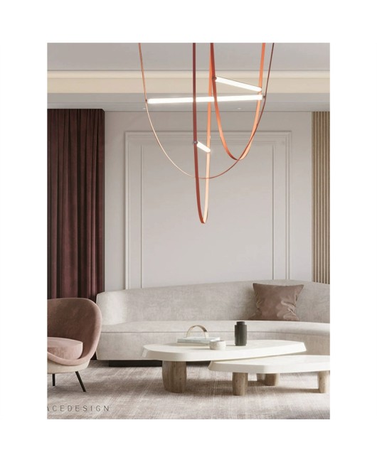 Italian minimalist belt lamp designer model house with empty living room loft duplex villa staircase pendant light