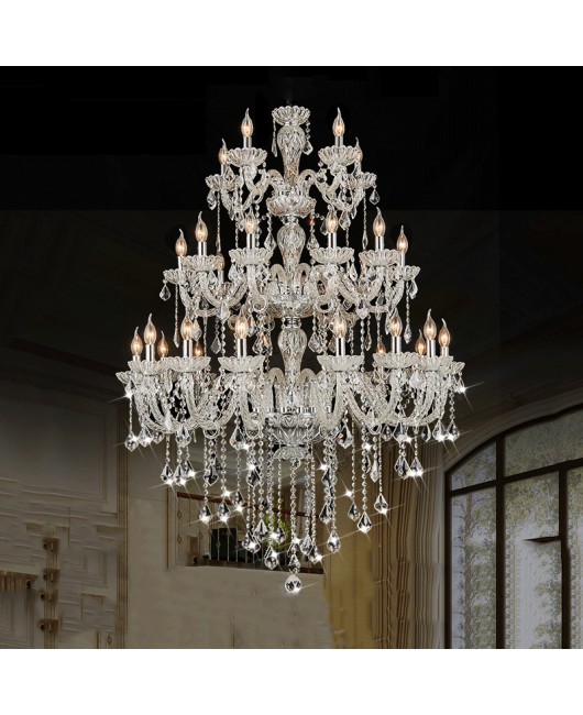 Duplex living room, large chandelier, villa hall, crystal lamp, mid floor hotel living room lamp, European style spiral staircase lamp