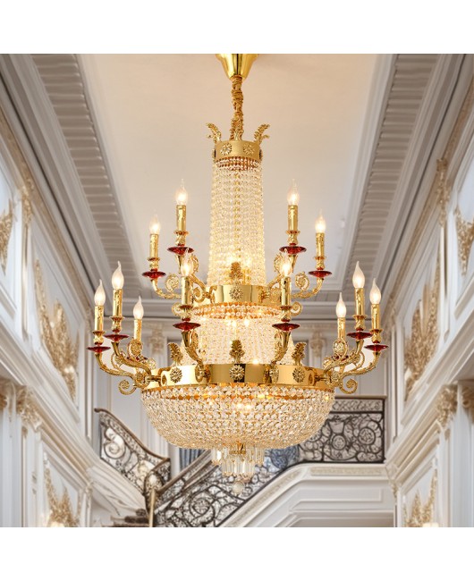 2024 New French Villa Living Room Zinc Alloy Crystal Pendant European Luxury Dining Room Bedroom Golden Light Fixture