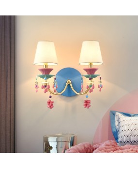 Children's room wall lamp macaron colored bedroom bedside lamp European living room dining room background wall decoration candle wall lamp