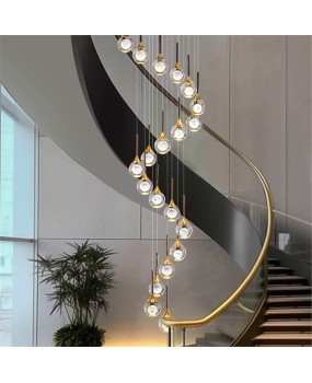 Staircase lights, villa duplex, living room, large pendant light, staircase, rotating luxury LED crystal light, staircase long pendant light