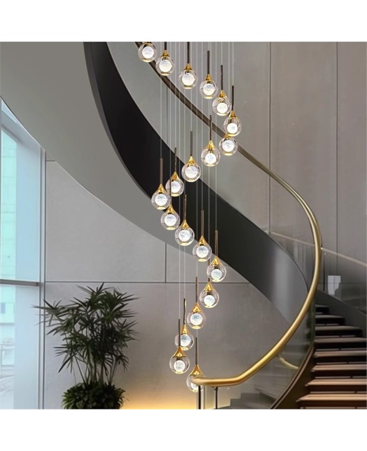 Staircase lights, villa duplex, living room, large pendant light, staircase, rotating luxury LED crystal light, staircase long pendant light