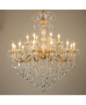 Living room pendant light, European gold wrought iron crystal light, American restaurant pendant light, grand hotel lobby light, candle lighting fixture