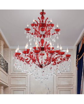 European crystal lamp, red hotel lobby, colorful candle pendant lamp, banquet hall, villa duplex decoration project lamp