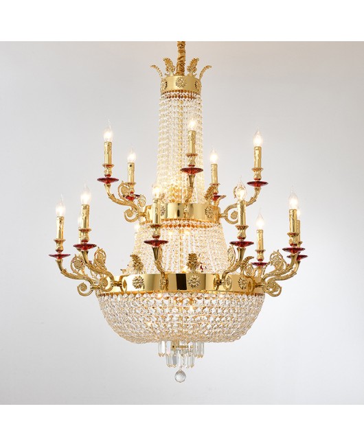 2024 New French Villa Living Room Zinc Alloy Crystal Pendant European Luxury Dining Room Bedroom Golden Light Fixture