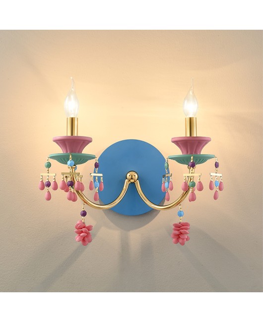 Children's room wall lamp macaron colored bedroom bedside lamp European living room dining room background wall decoration candle wall lamp