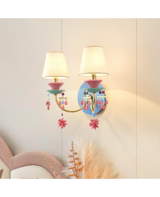 Children's room wall lamp macaron colored bedroom bedside lamp European living room dining room background wall decoration candle wall lamp