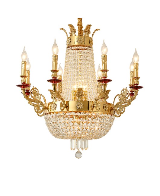 2024 New French Villa Living Room Zinc Alloy Crystal Pendant European Luxury Dining Room Bedroom Golden Light Fixture