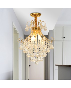 European style living room dining room decoration pendant light, gold iron crystal light, home foyer corridor, circular small pendant light, wholesale