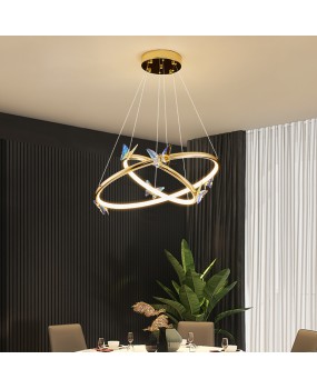 Living room home pendant light, postmodern minimalist creative iridescent crystal butterfly light, Nordic bedroom LED dining room pendant light