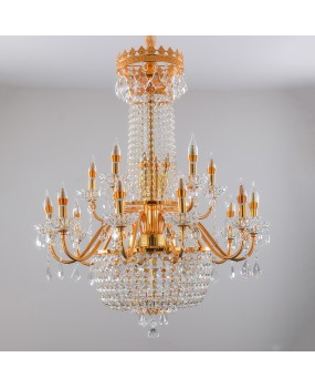 European style living room crystal lamp, dining room lamp, grand hotel club hall, golden iron pendant lamp, villa engineering lighting fixture