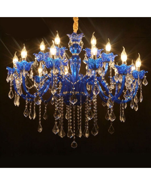 Blue crystal lamp, colorful European style living room and bedroom chandelier, Mediterranean creative clothing store, internet cafe, and coffee lighting fixtures