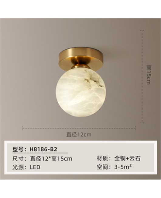 New Chinese style all copper marble entrance hallway, dressing room, balcony, ceiling mounted, modern single headed hallway, ceiling light