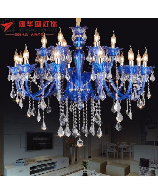 Blue crystal lamp, colorful European style living room and bedroom chandelier, Mediterranean creative clothing store, internet cafe, and coffee lighting fixtures