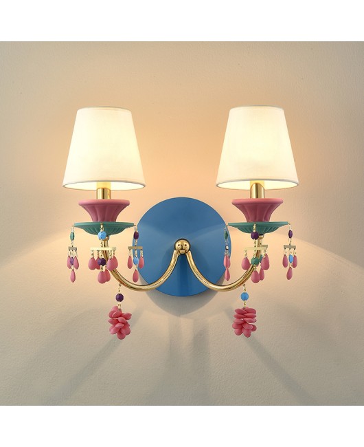 Children's room wall lamp macaron colored bedroom bedside lamp European living room dining room background wall decoration candle wall lamp