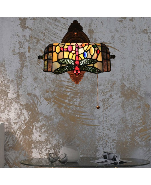 Foreign Trade Cross border Tiffany Dragonfly Wall Light Bar Coffee Shop Hotel Villa Corridor European Retro Nostalgic Wall Light