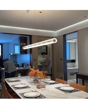 Glass cylindrical long bar restaurant pendant lamp, high-end modern one word bar desk lamp, Italian designer model room lighting fixture