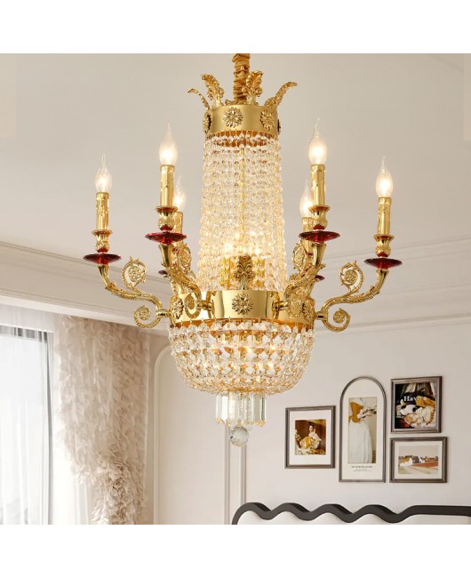 2024 New French Villa Living Room Zinc Alloy Crystal Pendant European Luxury Dining Room Bedroom Golden Light Fixture