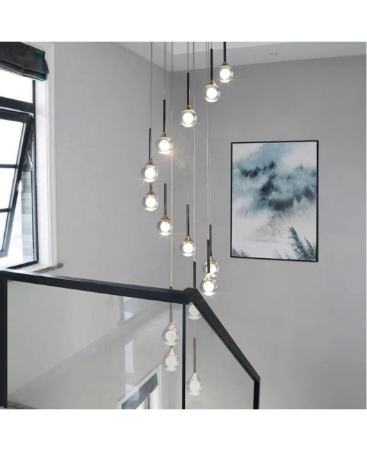 Staircase lights, villa duplex, living room, large pendant light, staircase, rotating luxury LED crystal light, staircase long pendant light