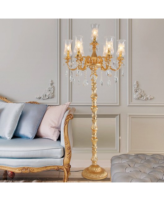 European zinc alloy crystal floor lamp, golden and atmospheric villa hall floor lamp, hotel aisle bedroom decorative lamp