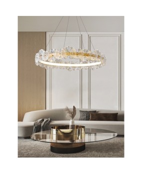 French luxury pendant light, all copper living room light, dining room master bedroom light, modern creative petal glass cream style lighting fixture