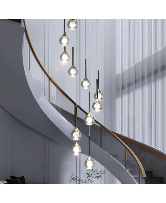 Staircase lights, villa duplex, living room, large pendant light, staircase, rotating luxury LED crystal light, staircase long pendant light