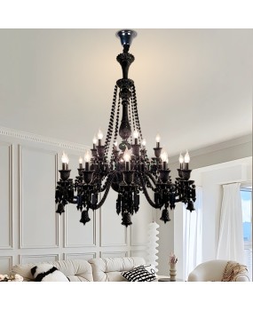 Factory wholesale European style black crystal chandelier, living room, bedroom candle lighting, French style light luxury villa atmospheric lighting