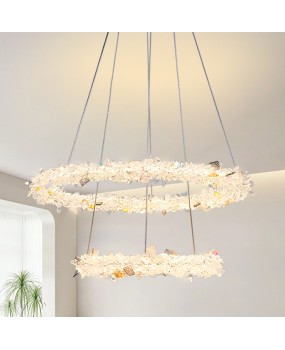 Creative living room pendant lamp, post-modern minimalist bedroom study lamp, Nordic light luxury crystal flower circular dining room hanging lamp