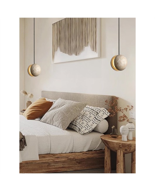 Bedroom bedside hanging line light Japanese style homestay retro wabi sabi style Nordic creative new entrance yellow cave stone pendant light