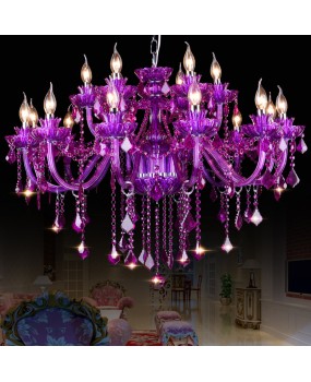 European style Purple Crystal Lamp Hotel Internet Cafe KTV Chandelier Coffee Shop Clothing Store Decorative Lamp Colored Glass Chandelier