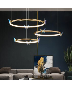 Living room home pendant light, postmodern minimalist creative iridescent crystal butterfly light, Nordic bedroom LED dining room pendant light