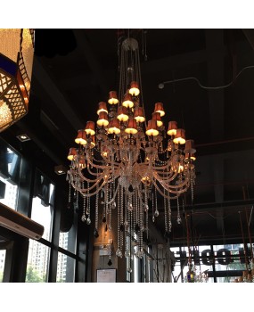 European style living room, three story large pendant light, coffee pendant light, hotel lobby, crystal light, villa duplex staircase lighting