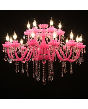 European Candle Crystal Pendant Pink Princess Room Children's Bedroom Light Beauty Nail Salon KTV Creative Crystal Light