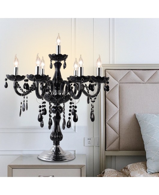 Black retro living room dining room crystal table lamp, light luxury bedroom bedside lamp, French villa dining table LED decorative light