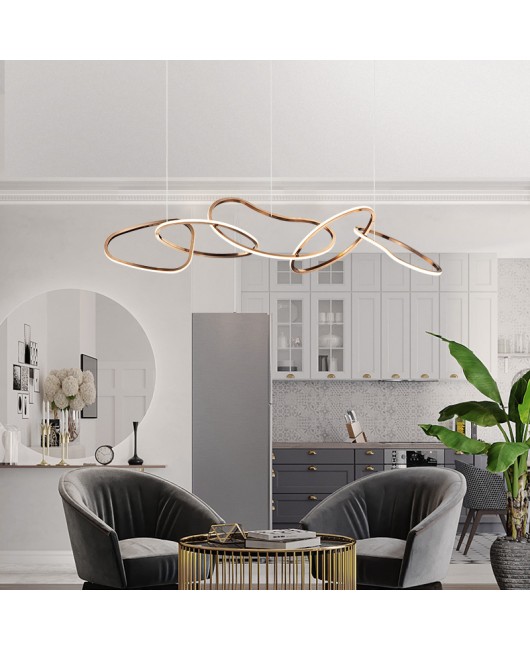 Minimalist Light Luxury Living Room Pendant Light Postmodern Art Creative Circle Light Stainless Steel Circular Bedroom Dining Bar Desk Light