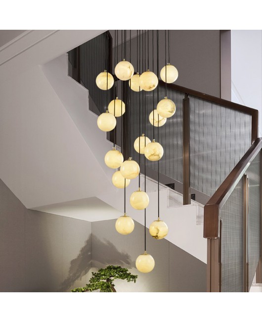 Duplex staircase light, marble long pendant light, new Chinese style minimalist rotating staircase light, Nordic duplex villa living room light