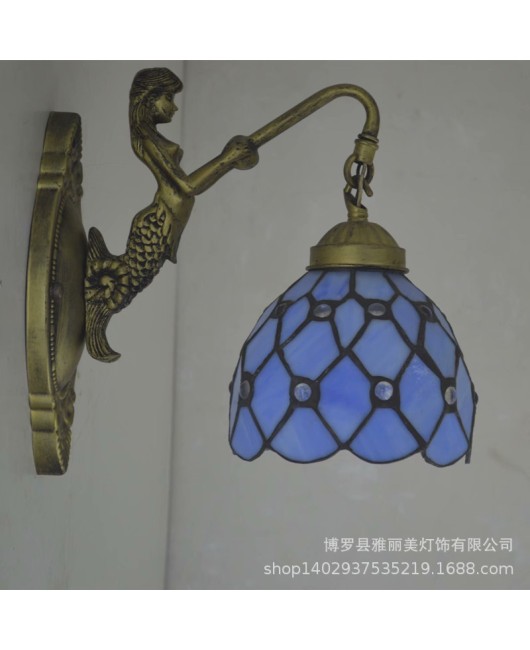 Manufacturer wholesale colored glass lamps Tiffany lighting Mediterranean beads blue minimalist wall lamp mirror headlights