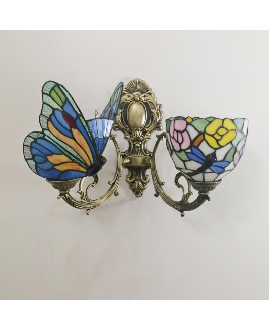 Baohua Tiffany Colored Glass Mediterranean Balcony Corridor Hotel Guest Dining Room Bedroom Bar Smart Wall Light