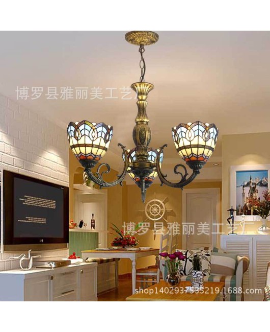 Baohua Tiffany Living Room Hotel Room Engineering Ceiling Light Mediterranean Style Ceiling Light Art Iron Art Lighting Fixtures